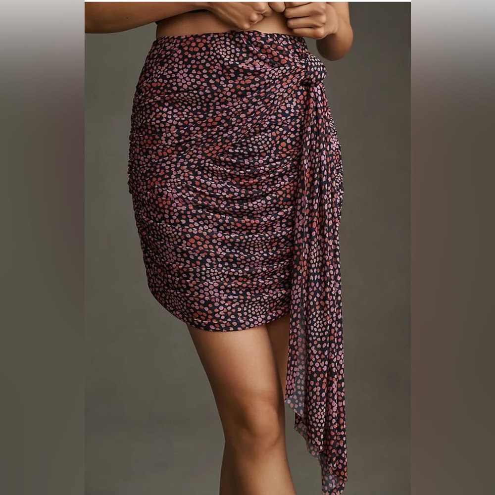 Anthropologie Red Ruched Wrap Mini Skirt